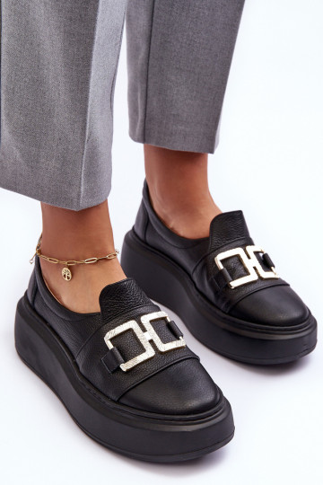 Piel zapatos Femenino con una plataforma de color negro LeAski 3398/2