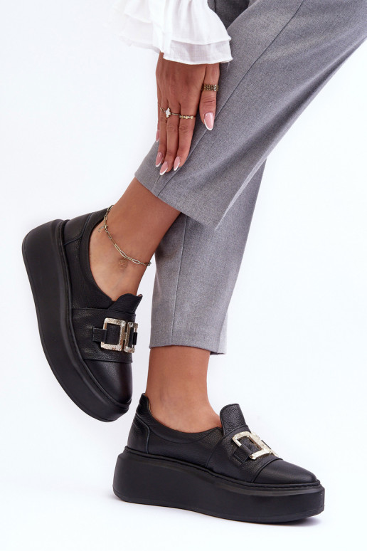 Piel zapatos Femenino con una plataforma de color negro LeAski 3398/2 Piel zapatos Femenino con una plataforma de color negro LeAski 3398/2