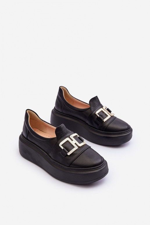 Piel zapatos Femenino con una plataforma de color negro LeAski 3398/2 Piel zapatos Femenino con una plataforma de color negro LeAski 3398/2