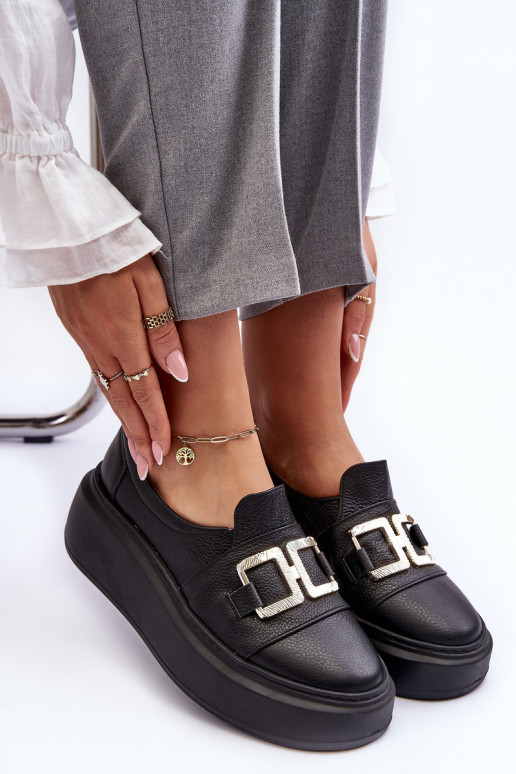 Piel zapatos Femenino con una plataforma de color negro LeAski 3398/2 Piel zapatos Femenino con una plataforma de color negro LeAski 3398/2