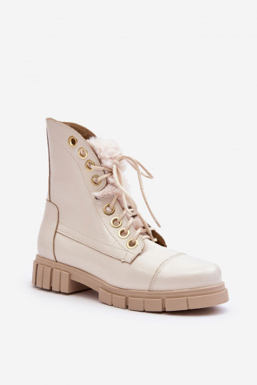 Botines de cuero con pelo para mujer color marfil LeĮskis 3296 2