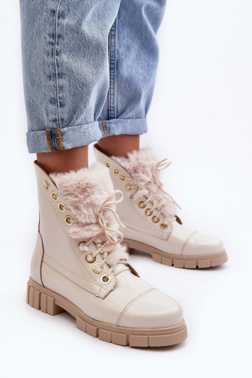 Piel Botas de mujer con un abrigo de piel color marfil LeAski 3296 Piel Botas de mujer con un abrigo de piel color marfil LeAski 3296