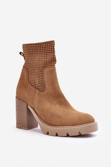 Botines de ante calados para mujer color marrón LeĮskis 3386 2