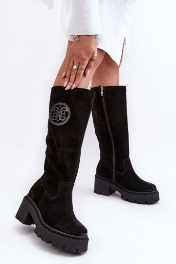 Femenino de gamuza botas Contra el camino de color negro LeAski 3367 2