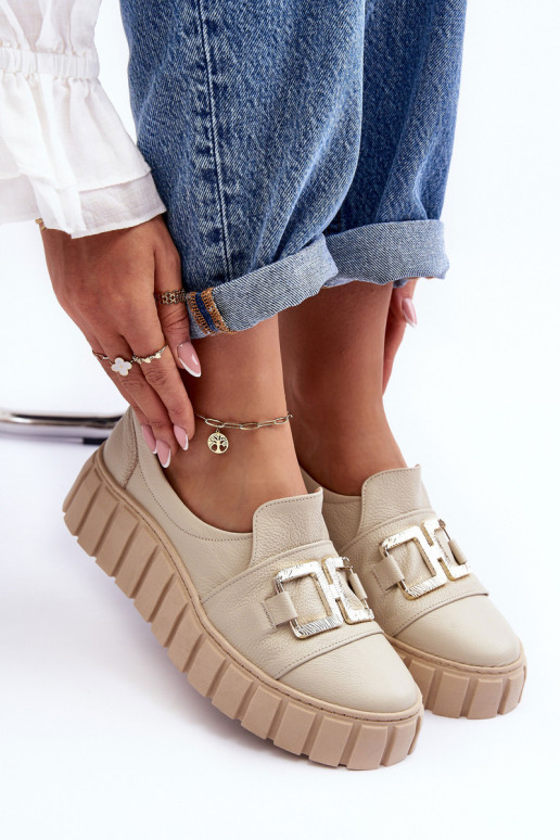 Piel zapatos Femenino con una plataforma beige LeAski 3398