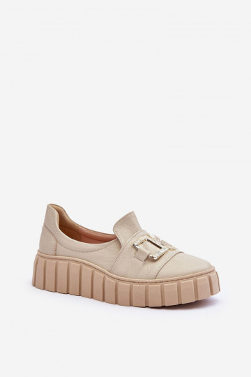Piel zapatos Femenino con una plataforma beige LeAski 3398 2
