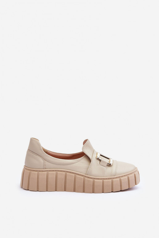 Piel zapatos Femenino con una plataforma beige LeAski 3398