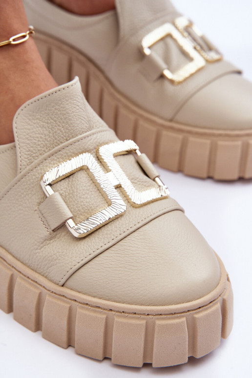 Piel zapatos Femenino con una plataforma beige LeAski 3398