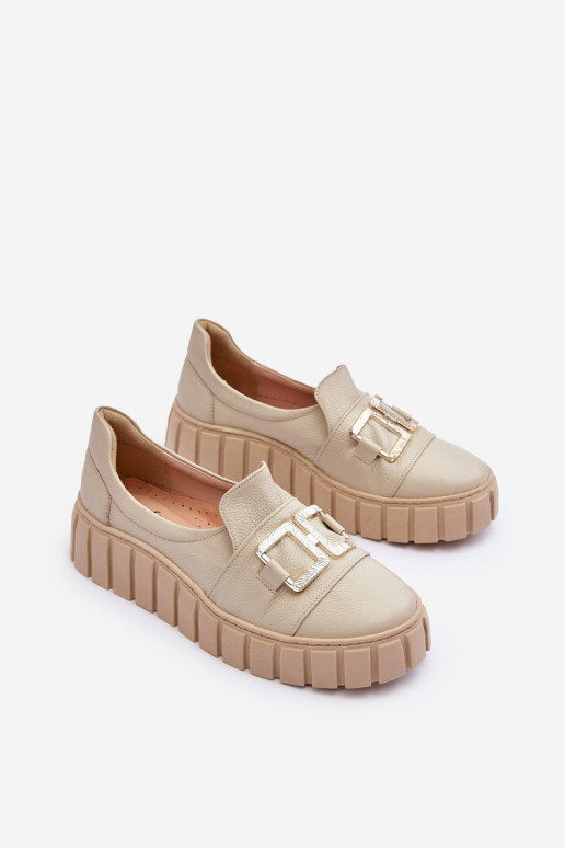 Piel zapatos Femenino con una plataforma beige LeAski 3398