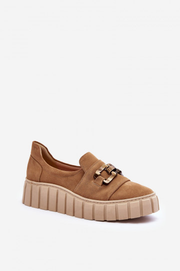 de gamuza zapatos Femenino con una plataforma con adornos beige LeAski 3398 2