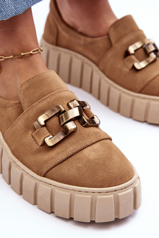 de gamuza zapatos Femenino con una plataforma con adornos beige LeAski 3398 de gamuza zapatos Femenino con una plataforma con adornos beige LeAski 3398