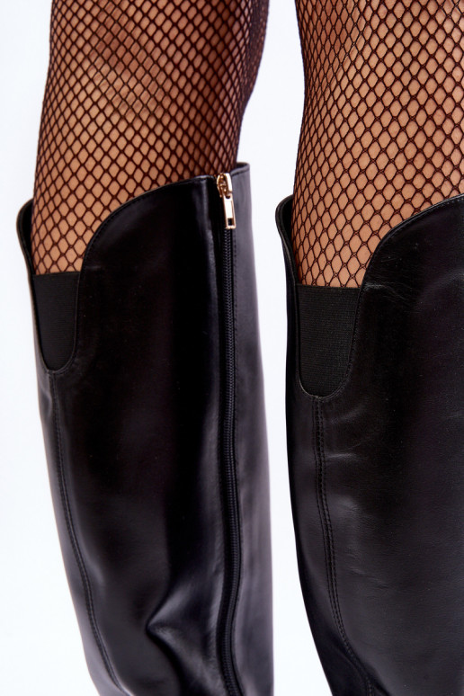 Femenino Piel botas con tacones de color negro LeAski 2928/B