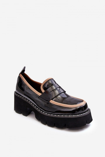 Mocasines de cuero para mujer D&A MR870-32 color negro