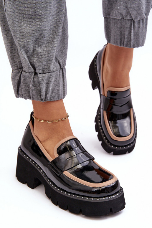 Piel Femenino Mocasines D&A MR870-32 de color negro