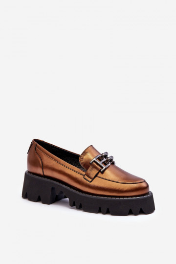 Mocasines de cuero para mujer con adornos Laura Messi 2699 color dorado 2