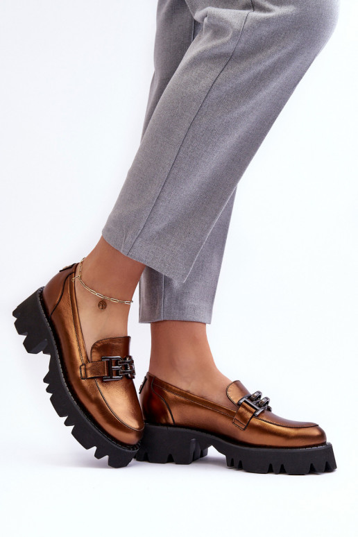 Femenino Piel zapatos Mocasines con adornos Laura Messi 2699 color dorado