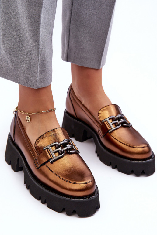 Femenino Piel zapatos Mocasines con adornos Laura Messi 2699 color dorado