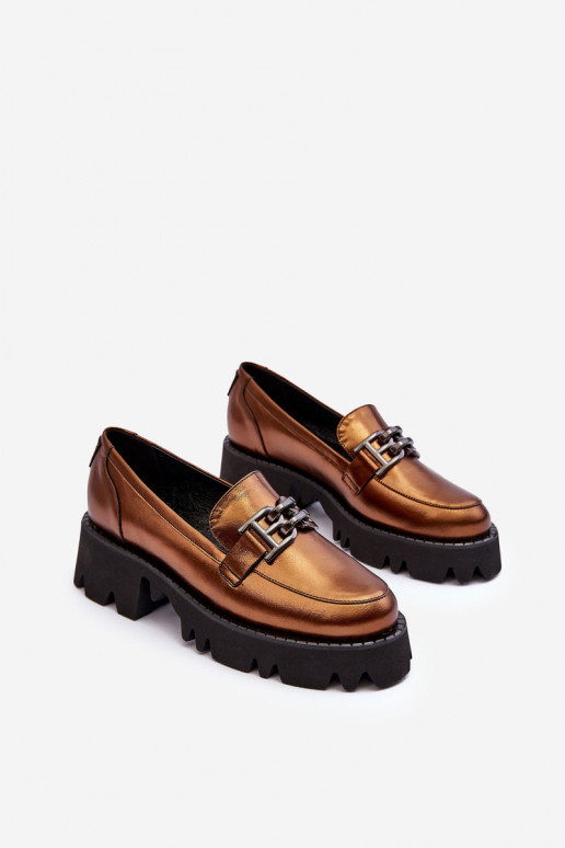 Femenino Piel zapatos Mocasines con adornos Laura Messi 2699 color dorado