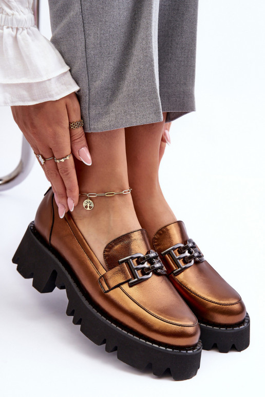 Femenino Piel zapatos Mocasines con adornos Laura Messi 2699 color dorado