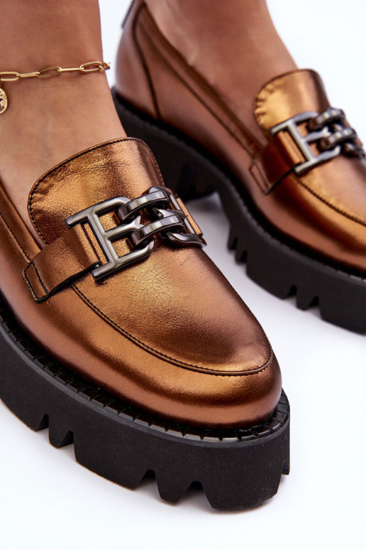 Femenino Piel zapatos Mocasines con adornos Laura Messi 2699 color dorado