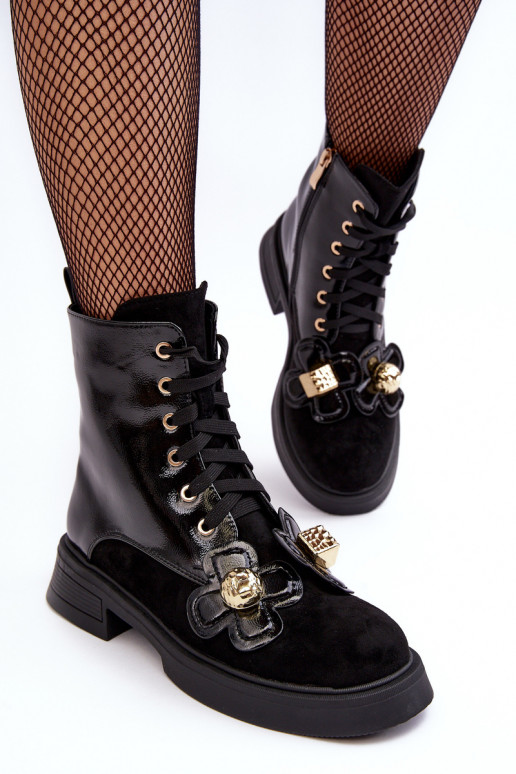 De moda Femenino Botas con cremalleras con hermosos detalles D&A MR870-76 de color negro