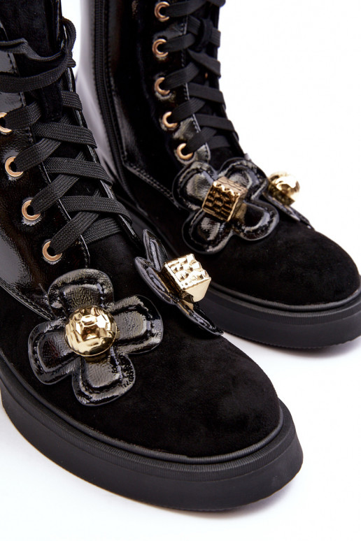 De moda Femenino Botas con cremalleras con hermosos detalles D&A MR870-76 de color negro