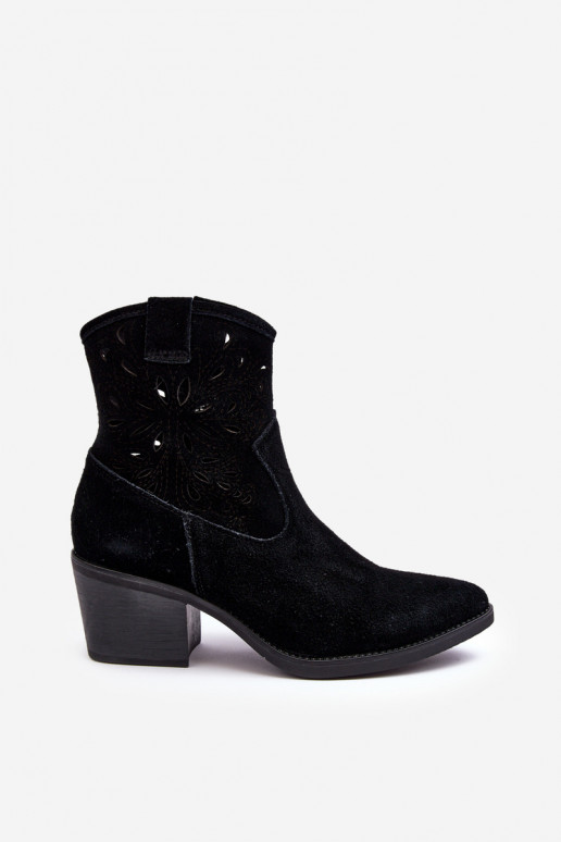 Zapatos de gamuza estilo vaquero con elementos calados D&A SN622-20 de color negro Zapatos de gamuza estilo vaquero con elementos calados D&A SN622-20 de color negro