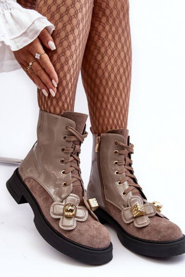 De moda Femenino Botas con cremalleras con hermosos detalles D&A MR870-76 gris-color marrón