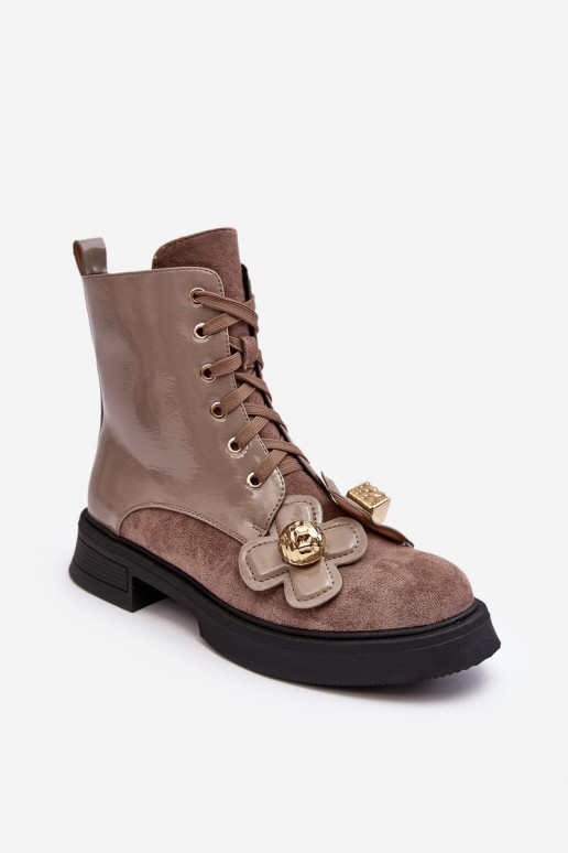 De moda Femenino Botas con cremalleras con hermosos detalles D&A MR870-76 gris-color marrón