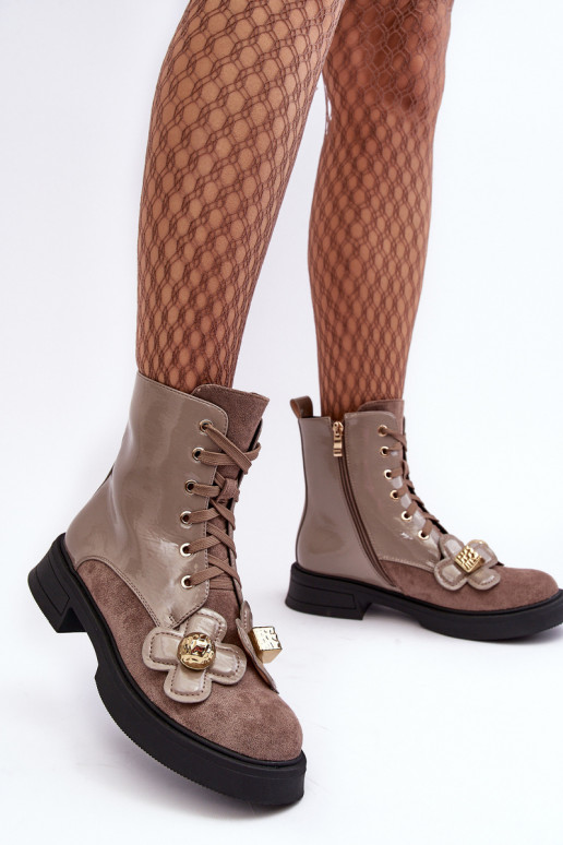 De moda Femenino Botas con cremalleras con hermosos detalles D&A MR870-76 gris-color marrón
