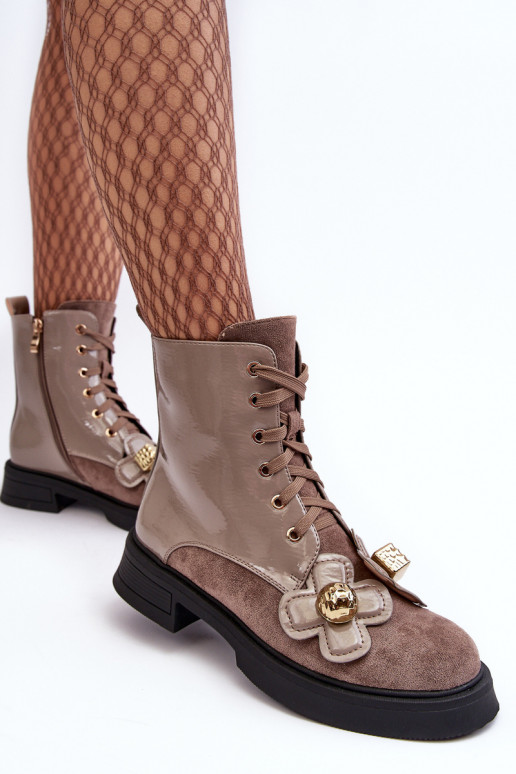 De moda Femenino Botas con cremalleras con hermosos detalles D&A MR870-76 gris-color marrón