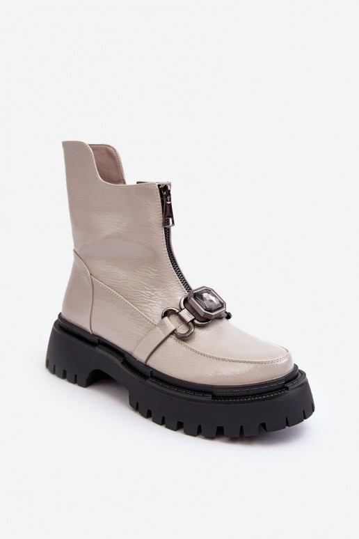 con efecto barniz Femenino Botas con cremalleras D&A MR870-94 color gris con efecto barniz Femenino Botas con cremalleras D&A MR870-94 color gris