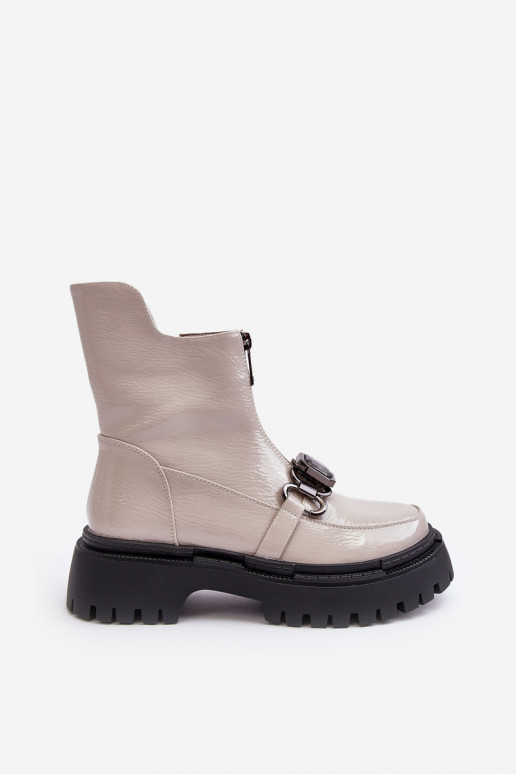 con efecto barniz Femenino Botas con cremalleras D&A MR870-94 color gris con efecto barniz Femenino Botas con cremalleras D&A MR870-94 color gris