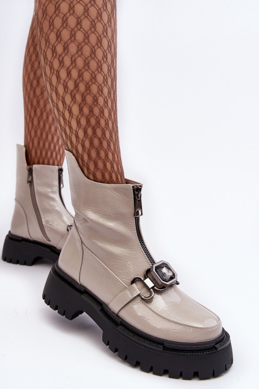 con efecto barniz Femenino Botas con cremalleras D&A MR870-94 color gris con efecto barniz Femenino Botas con cremalleras D&A MR870-94 color gris