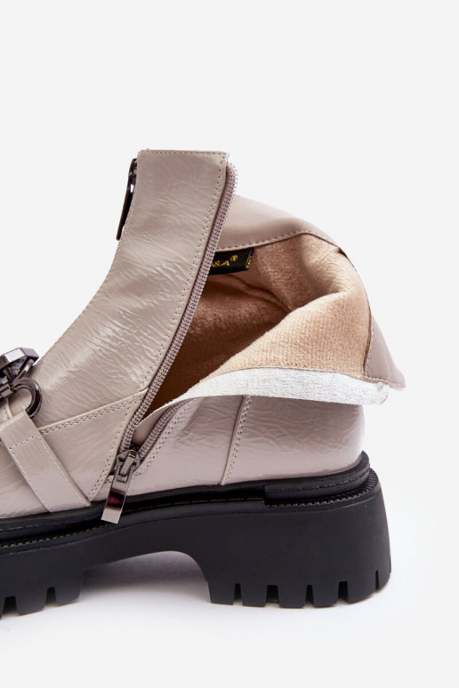 con efecto barniz Femenino Botas con cremalleras D&A MR870-94 color gris con efecto barniz Femenino Botas con cremalleras D&A MR870-94 color gris