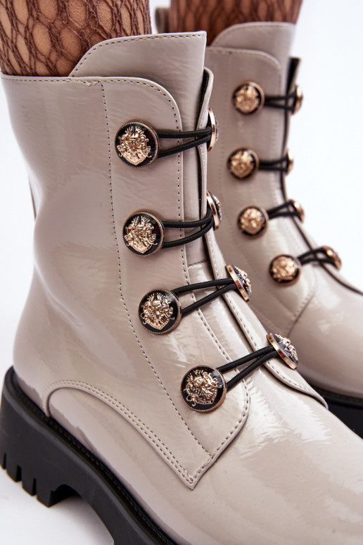 Femenino calentamiento Botas Con decoracionesi Guzikami D&A MR870-51 color marfil