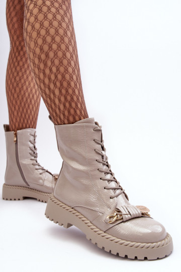 Femenino con efecto barniz botines de trabajo con adornos D&A MR870-67 color gris