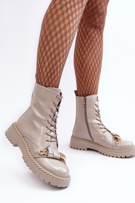 Femenino con efecto barniz botines de trabajo con adornos D&A MR870-67 color gris