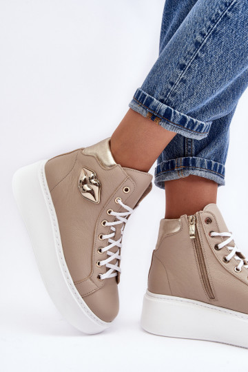 Zapatillas altas de ocio con cremalleras Lemar color arena Katerin
