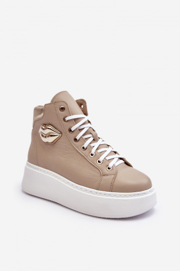 Zapatillas altas de ocio con cremalleras Lemar color arena Katerin 2