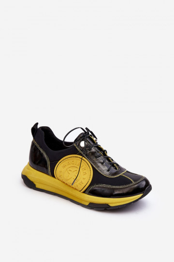 Femenino zapatillas Piel Tiene queciejka 06295-01 Negro y-color amarillo 2