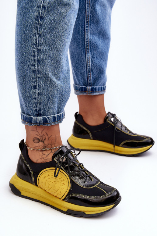 Femenino zapatillas Piel Tiene queciejka 06295-01 Negro y-color amarillo Femenino zapatillas Piel Tiene queciejka 06295-01 Negro y-color amarillo