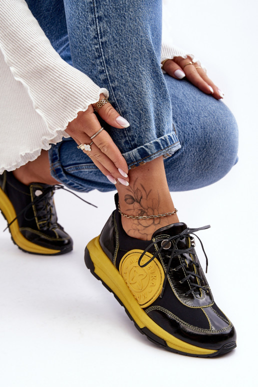Femenino zapatillas Piel Tiene queciejka 06295-01 Negro y-color amarillo Femenino zapatillas Piel Tiene queciejka 06295-01 Negro y-color amarillo