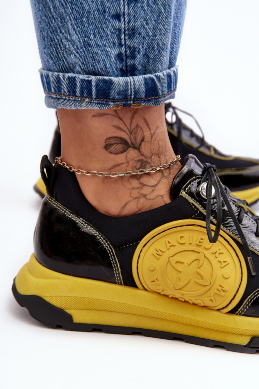 Femenino zapatillas Piel Tiene queciejka 06295-01 Negro y-color amarillo Femenino zapatillas Piel Tiene queciejka 06295-01 Negro y-color amarillo