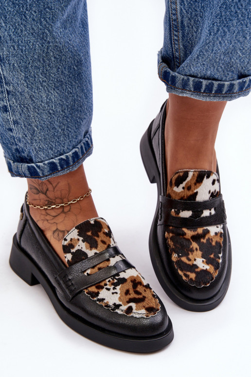 Piel zapatos mocasines de mujer Tiene queciejka 06250-01 de color negro Piel zapatos mocasines de mujer Tiene queciejka 06250-01 de color negro