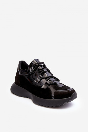 Zapatillas deportivas femeninas de cuero con efecto charol M01/2 Zazoo color negro 2