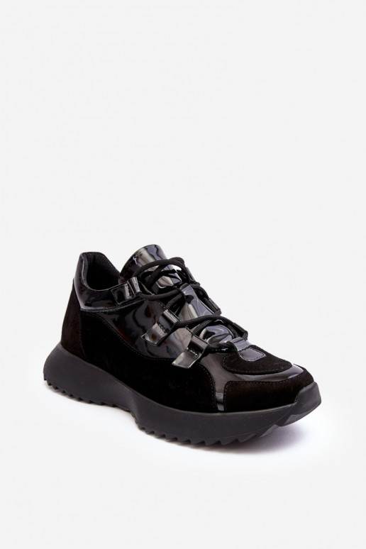 Piel con efecto barniz zapatillas Femenino M01/2 Zazoo de color negro Piel con efecto barniz zapatillas Femenino M01/2 Zazoo de color negro