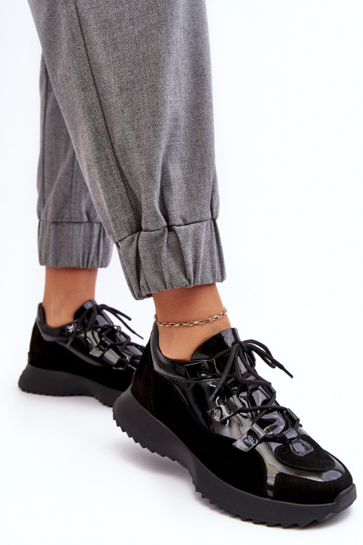 Piel con efecto barniz zapatillas Femenino M01/2 Zazoo de color negro Piel con efecto barniz zapatillas Femenino M01/2 Zazoo de color negro