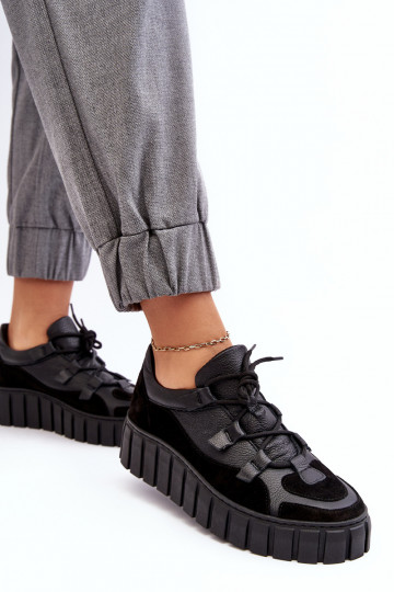 Femenino Piel zapatillas con una plataforma M01/1 Zazoo de color negro