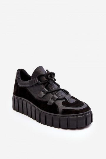 Bailarinas deportivos de cuero para mujer con plataforma M01/1 Zazoo color negro 2